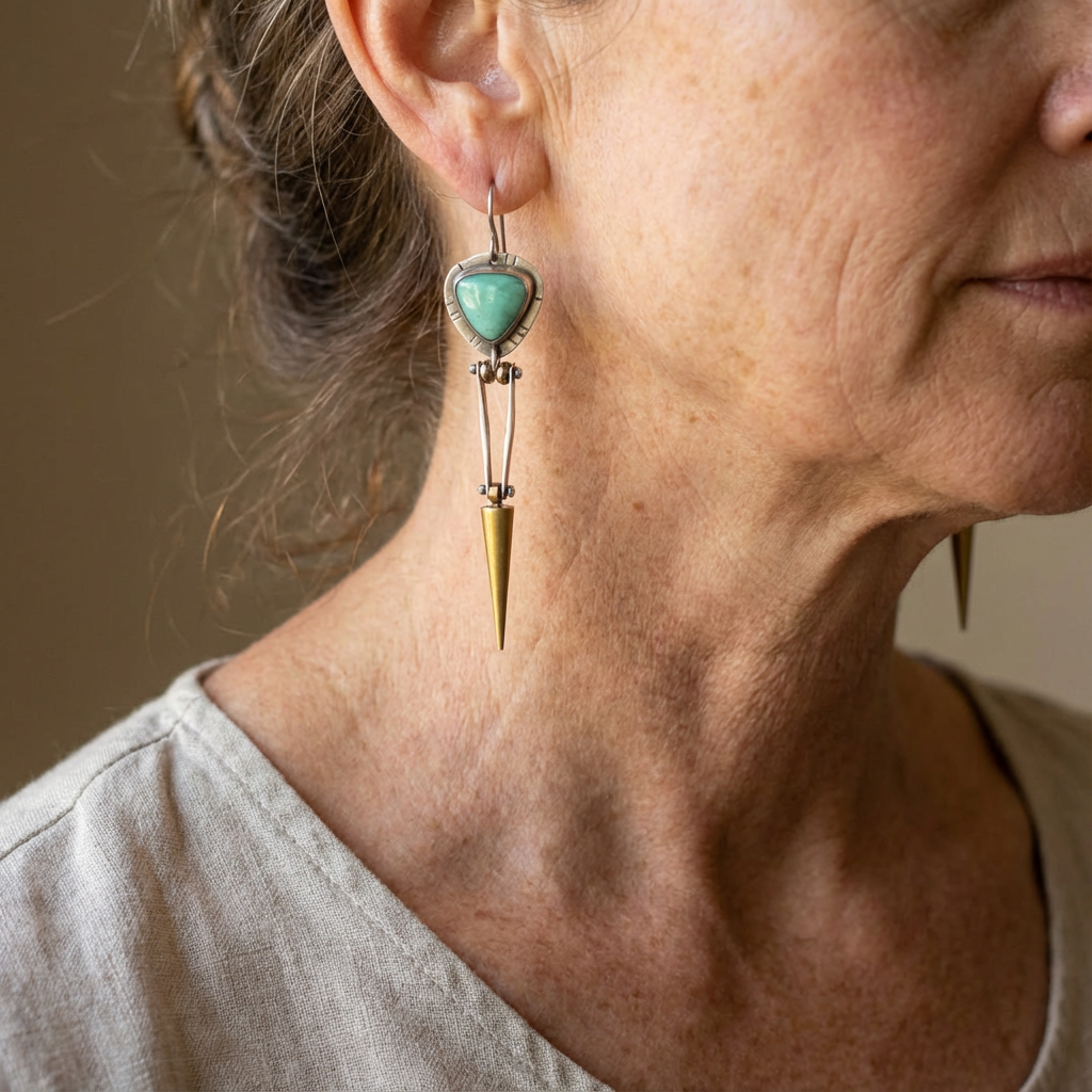 Ancient Design Unique Turquoise Drop Earrings