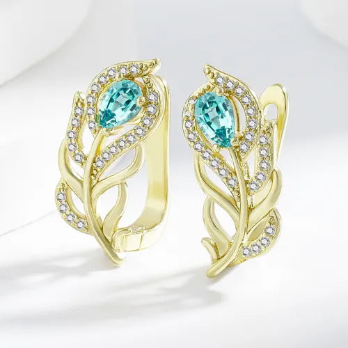 Bohemian Gold Design Turquoise Leaf Earrings