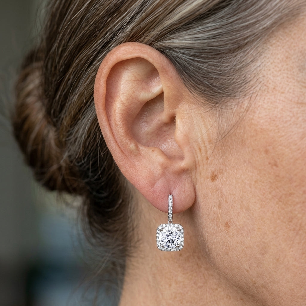 925 Sterling Silver Elegant Moissanite Halo Stud Earrings Wholesale In
