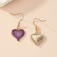 Elegant Purple Fine Glitter Drip Oil Heart Earrings