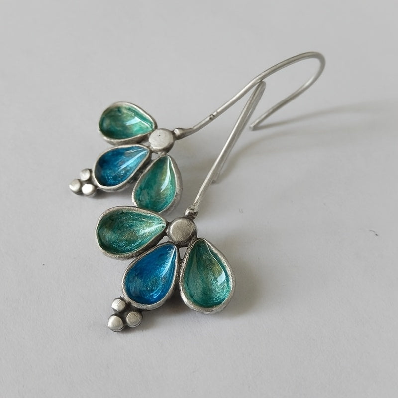 Artisan Teal Glass Floral Drop Earrings