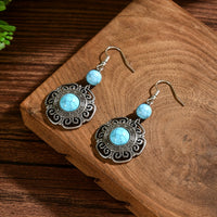 Bohemian Filigree Flower Shaped Turquoise Drop Earrings