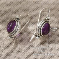 Vintage Boho Purple Gemstone Silver Plated Drop Earrings