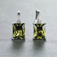 Vintage Rectangular Cut Green Zirconia Stone Stud Earrings