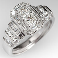 Elegant Silver Plated Bridal Style Square Zirconia Ring