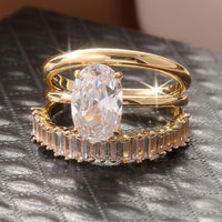 Elegant Oval Cut Zirconia Engagement Stacked Ring Set