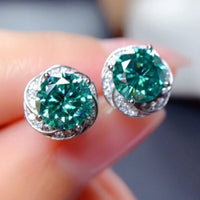 Elegant Sparkling Inlay Green Zirconia Flower Stud Earrings