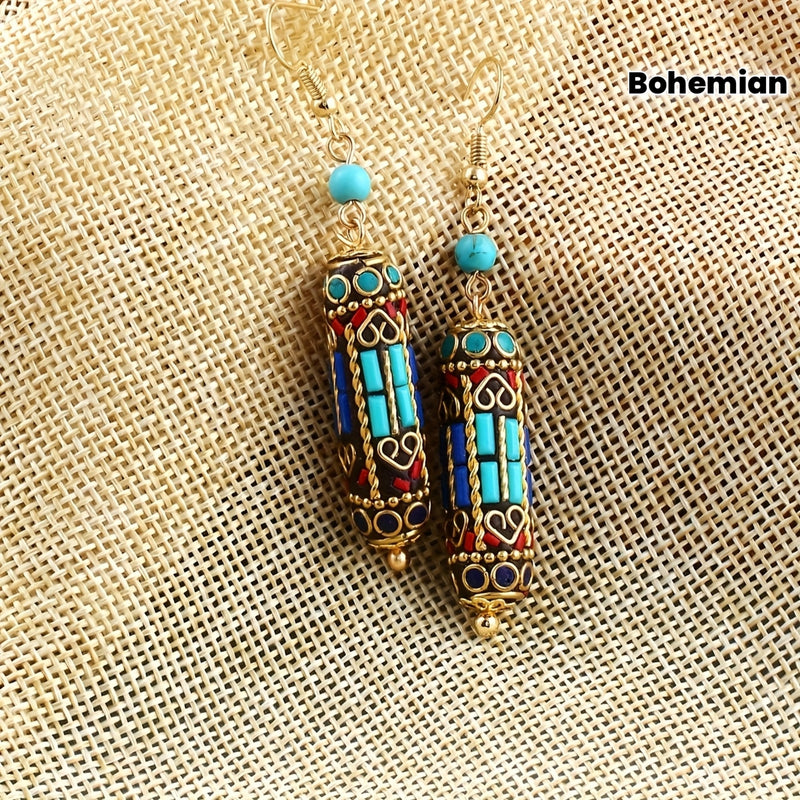 Inspired Mosaic Bead Dangle Earrings Bohemian Vintage Style 14k Golden Plated Alloy With Colorful Beadwork Parties Banquets Festive Earrings Vintage Bohemian Earrings Dangle Earring Design Earrings For Women
