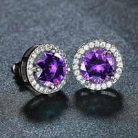 Retro Style Round Cubic Purple Zirconia Stud Earrings