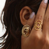 Minimal Design Wave-Style Gold Adjustable Ring Set