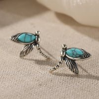 Vintage Turquoise Dragonfly Silver Plated Stud Earrings