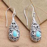 Vintage Boho Style Turquoise Filigree Teardrop Earrings