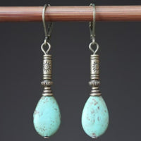 Vintage Bohemian Tibetan Silver Turquoise Earrings