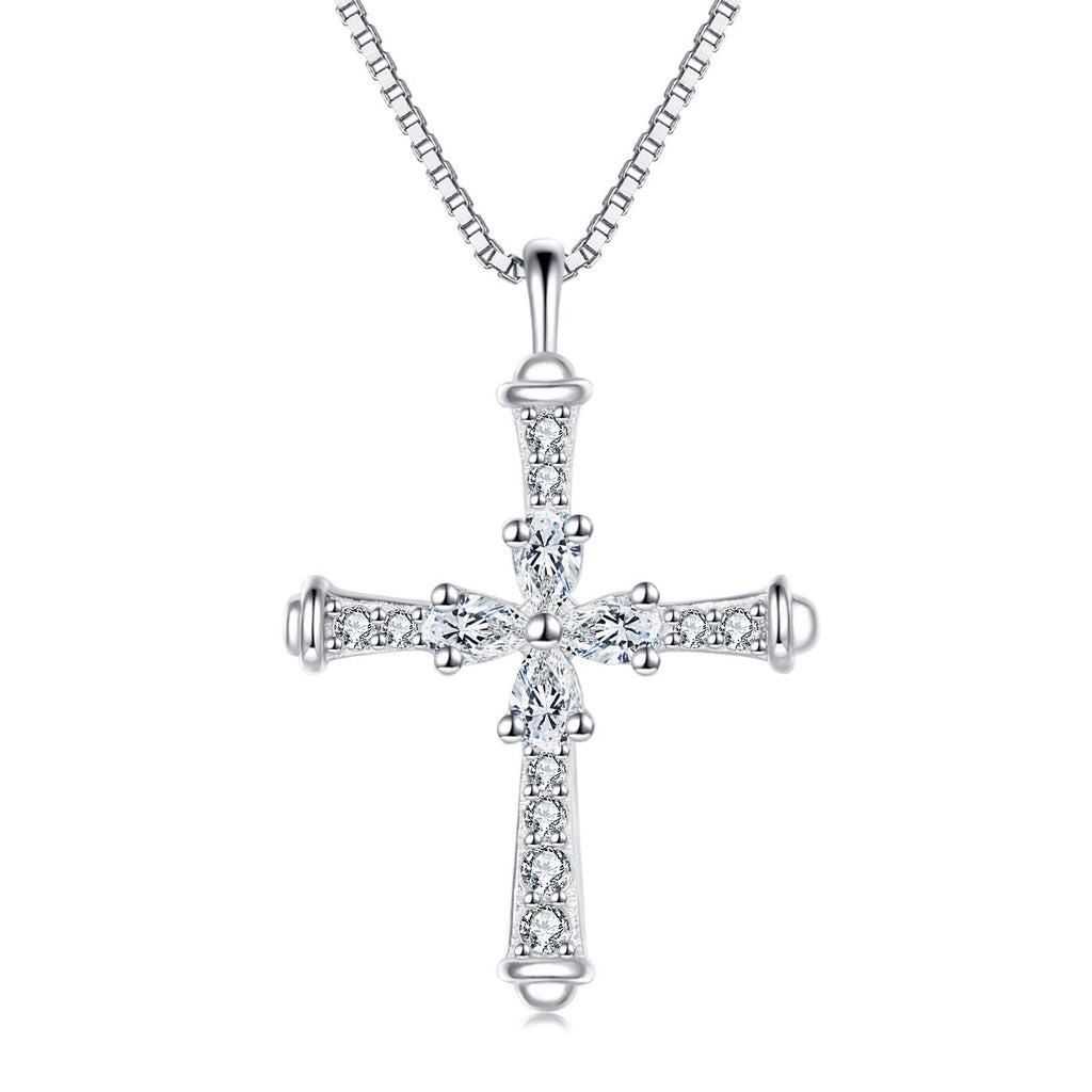 925 Sterling Silver Elegant Silver Cross Necklace With Sparkling Moiss