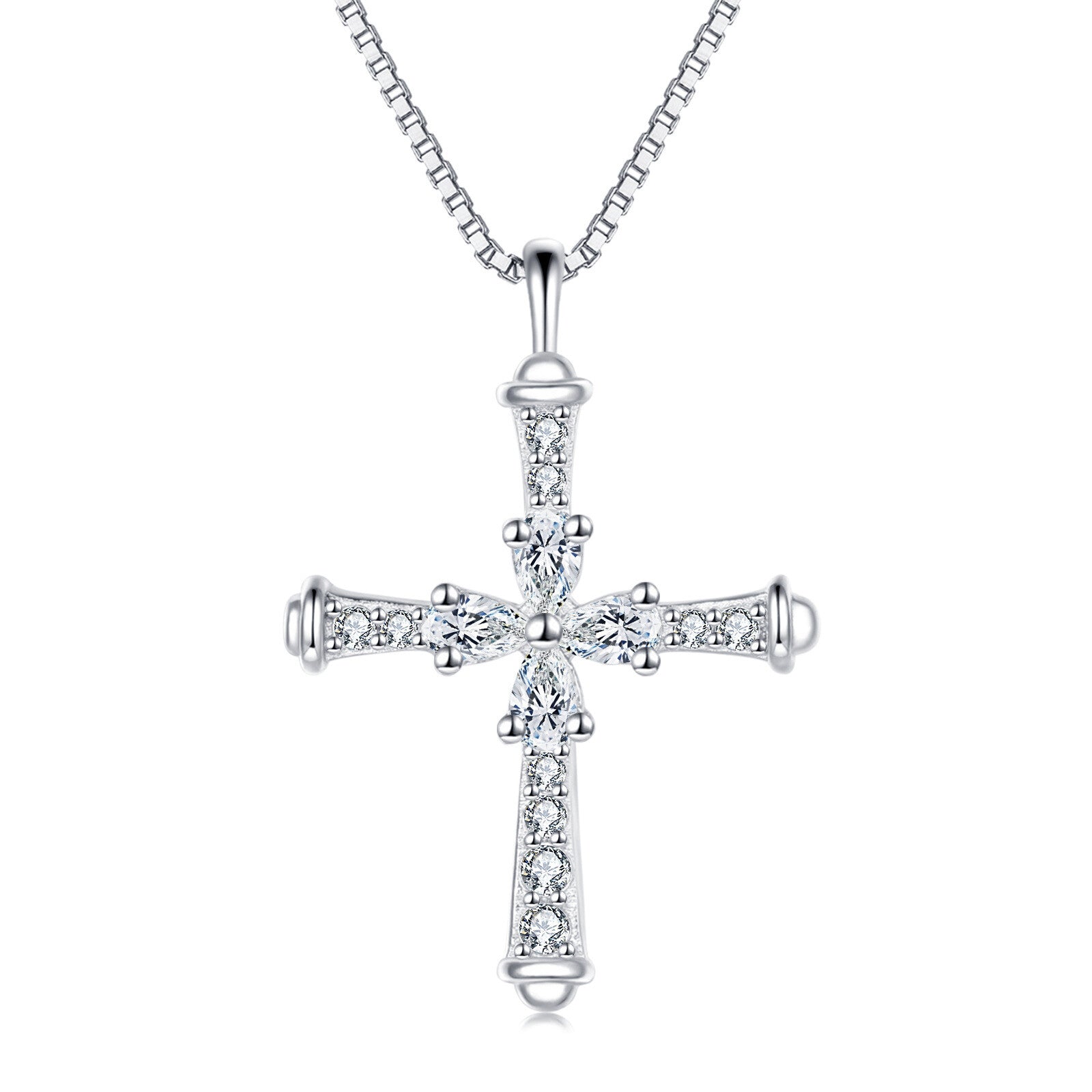 925 Sterling Silver Elegant Silver Cross Necklace With Sparkling Moiss