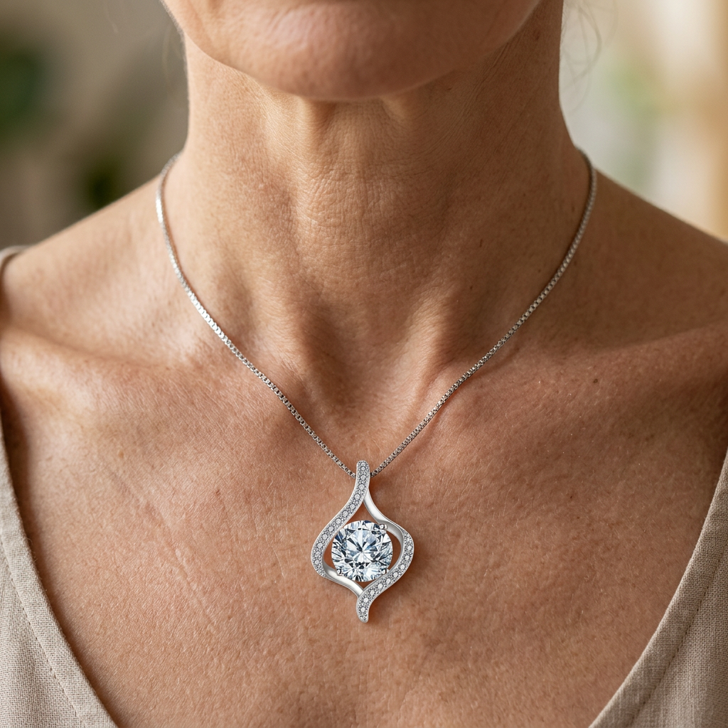 925 Sterling Silver Elegant Moissanite Pendant Necklace With Twisted D