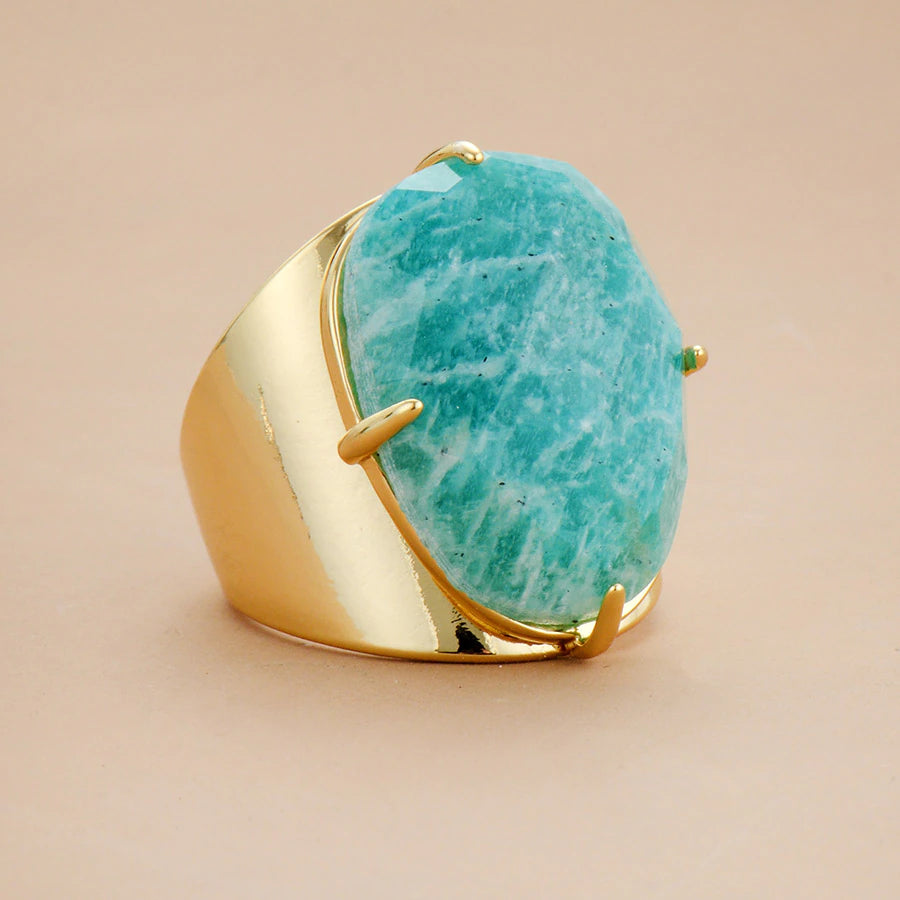 Adjustable Amazonite Statement Band Ring