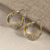 Vintage Two-Tone Hand Carved Bohemian Hoop Earrings
