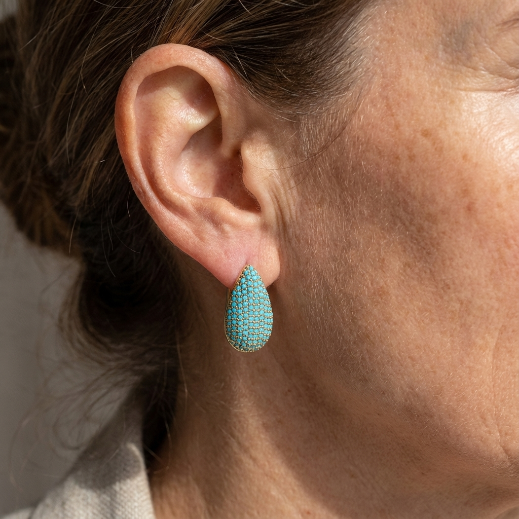 Turquoise Pavé Teardrop Hoop Earrings