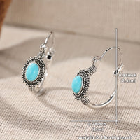Vintage Ethnic Style Turquoise Oval Hoop Earrings