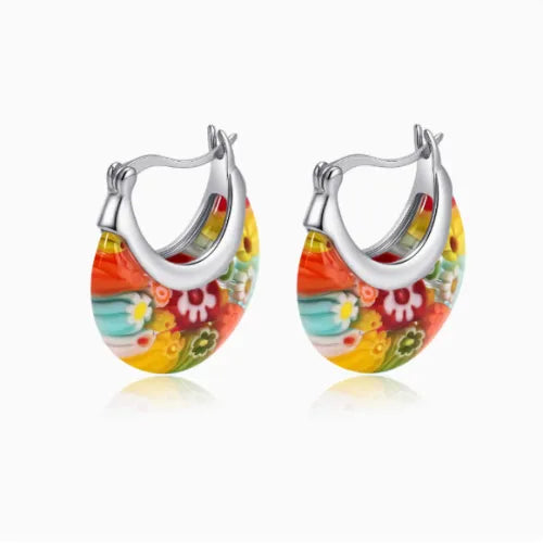 Colorful Millefiori Half-Hoop Earrings