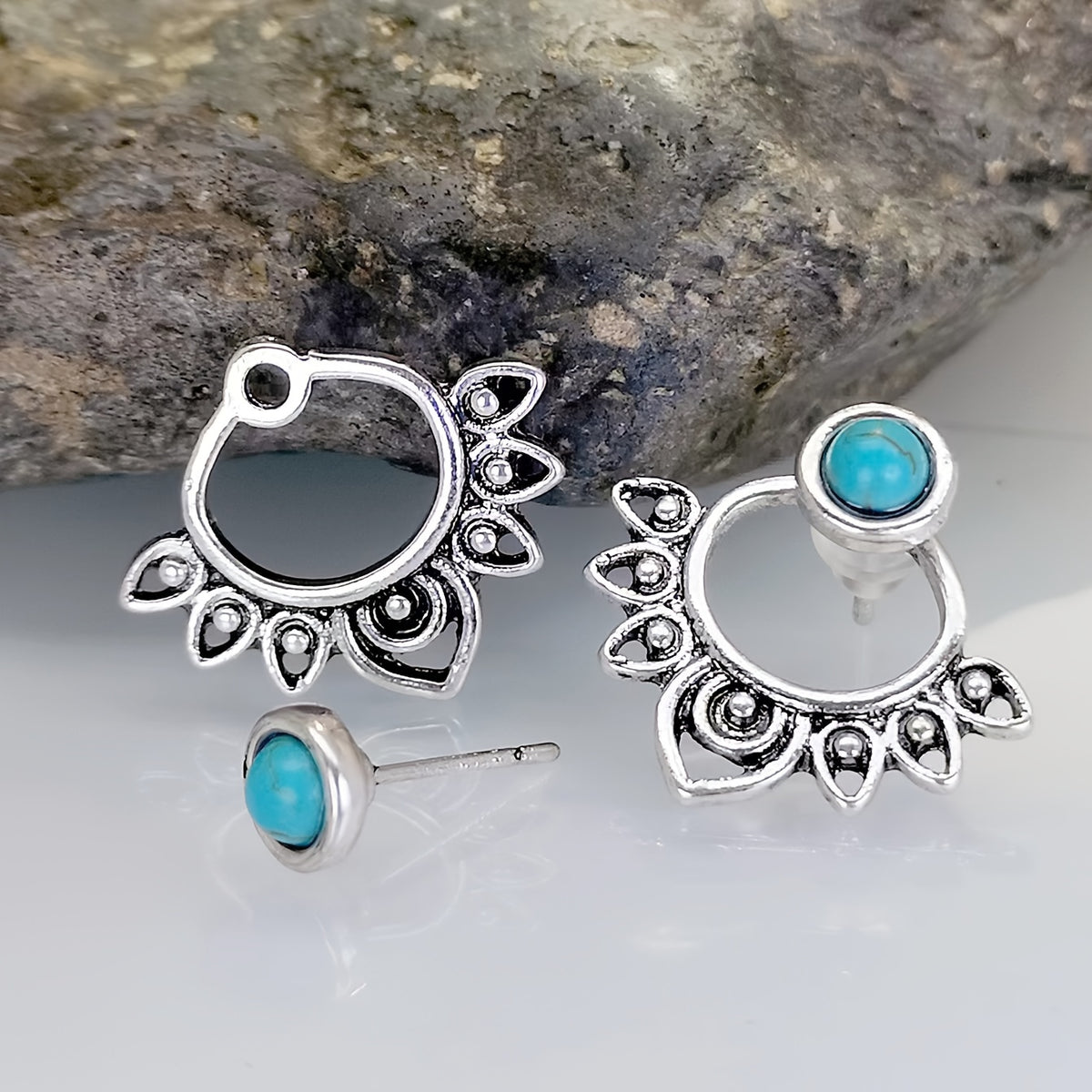 Turquoise Mandala Silver Plated Stud Earrings