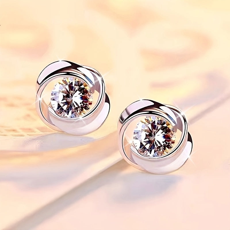 Elegant Rotating Love Heart Stud Earrings For Women Chic Vintage Style With Sparkling Center Alloy Fashion Jewelry For Daily Wear Cute Earrings