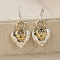 Vintage Two Tone Golden Heart Shaped Pendant Earrings