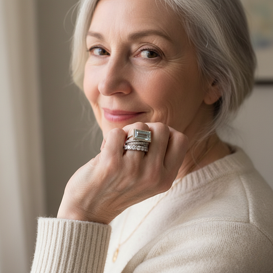 Vintage Silver Turquoise Glass Stackable Ring Set