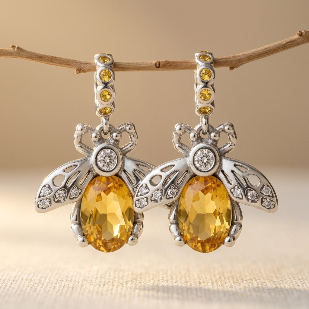 Earring - Wholesale 925 Sterling Silver AAA CZ Bee Dangle Charms for Bracelet fo