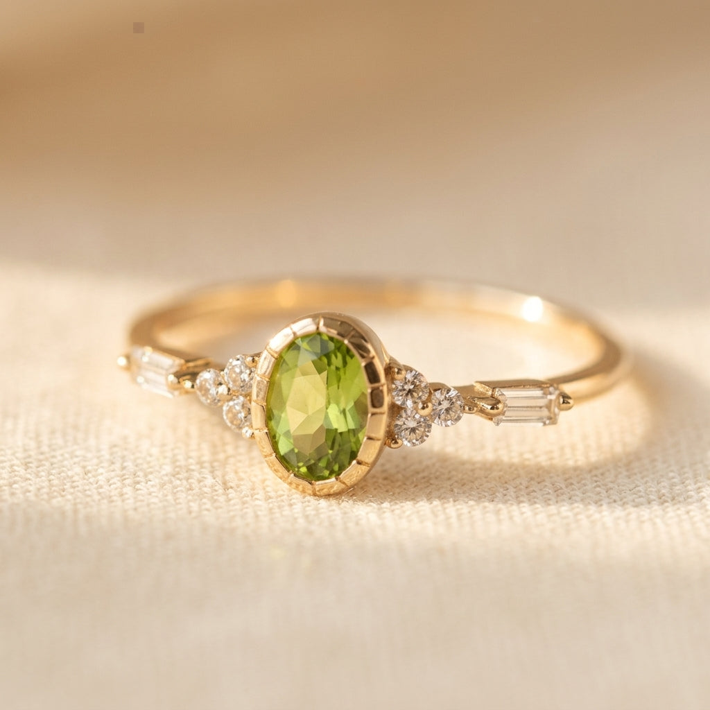 Nl/1 Stuks Dames Verlovingsring Vintage Pave Ovale Snit Geel Groene Synthetische Edelsteen Ring Dames Verloving Bruiloft Feest Banket Sieraden Toevoegingen Mode Bijpassend