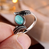 Vintage Leaf Turquoise Sterling Silver Ring