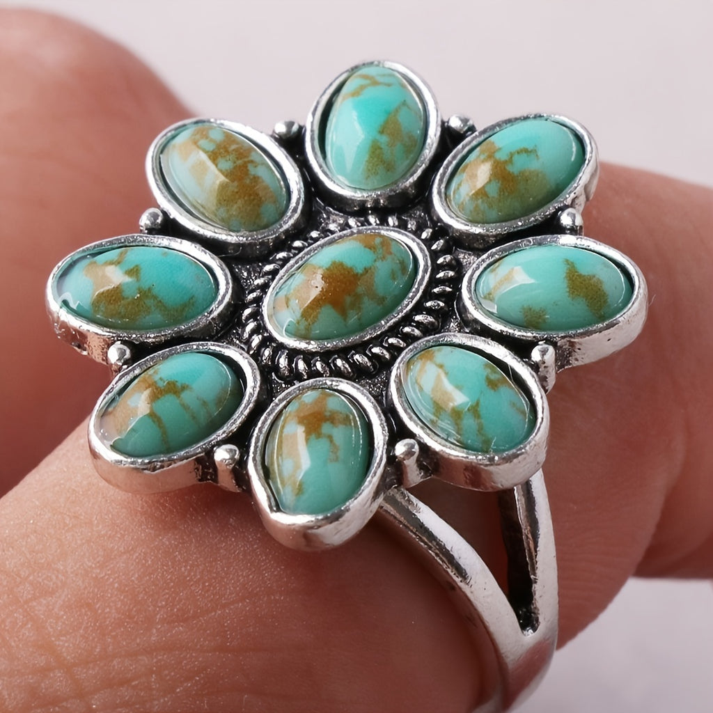 Vintage Striped Resin Flower Ring Alloy Everyday Party Wear