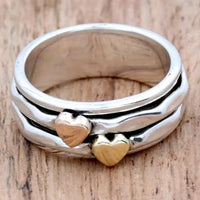 Bohemian Retro Two Tone Heart Wide Ring