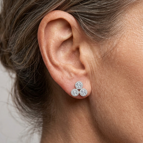 925 Sterling Silver **triple Moissanite Cluster Earrings In Plated wit