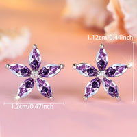 Elegant Purple Zirconia Flower Stud Earrings