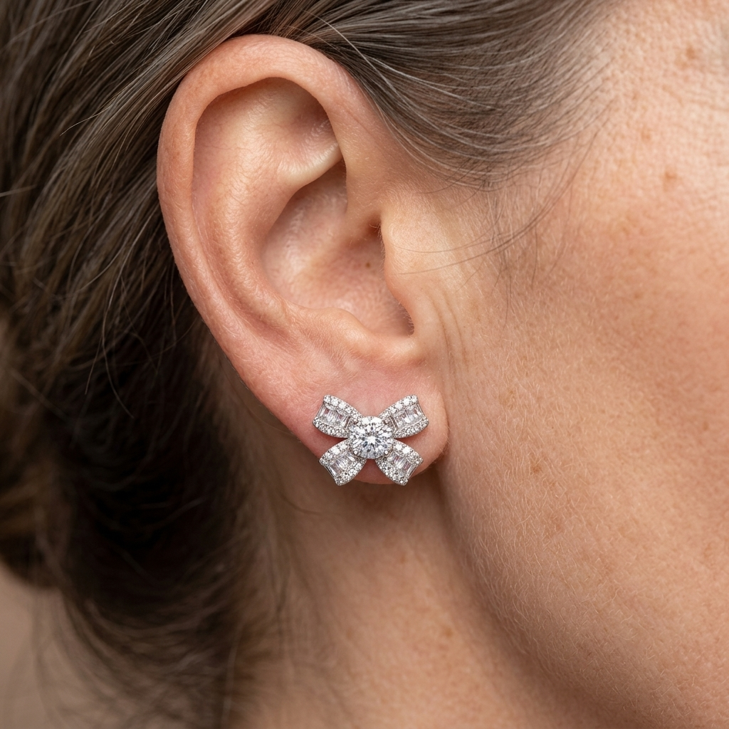 925 Sterling Silver Elegant Floral Moissanite Earrings With Radiant Ce