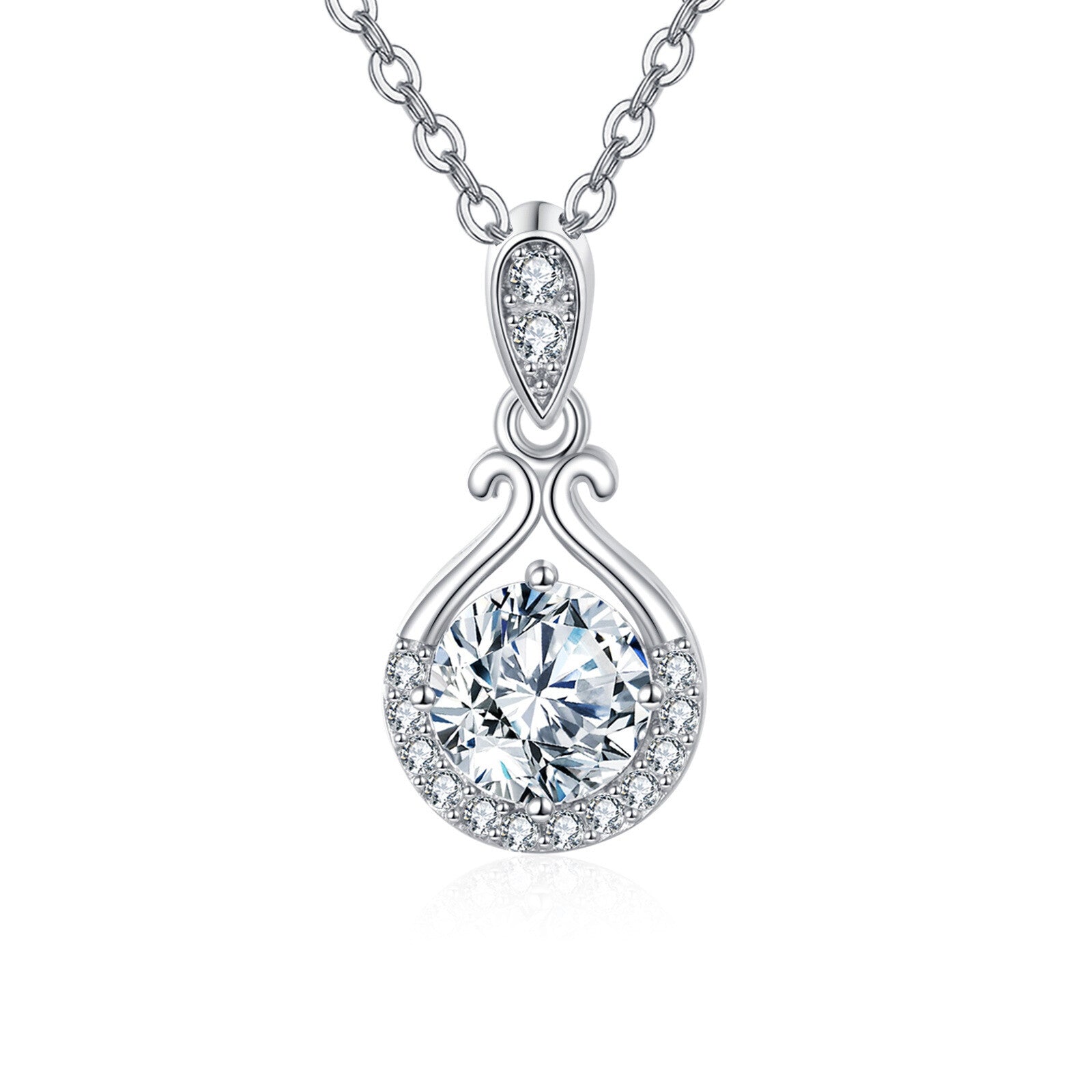 925 Sterling Silver Elegant Moissanite Pendant Necklace With Classic T