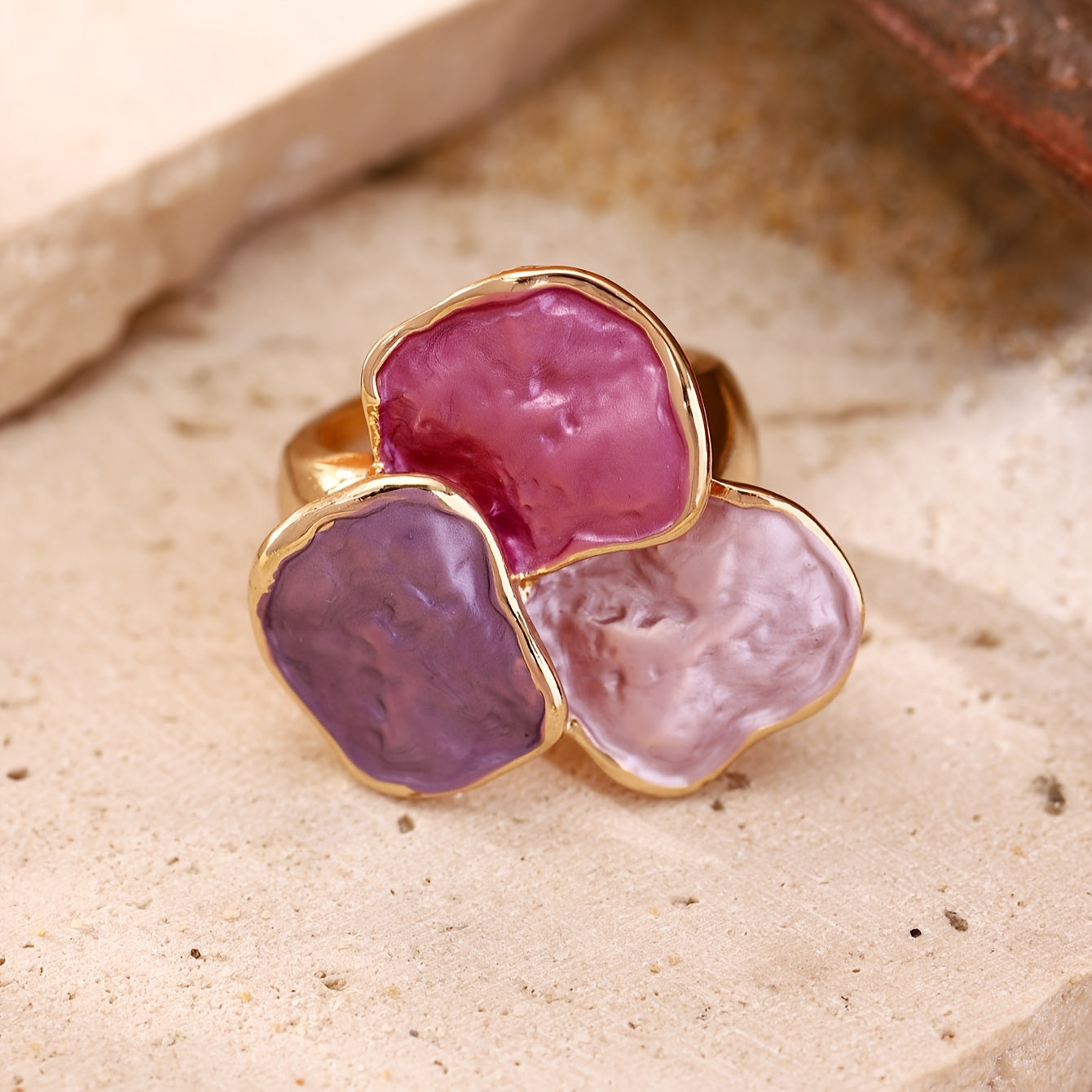 Bohemian Enamel Geometrical Irregular Square Ring