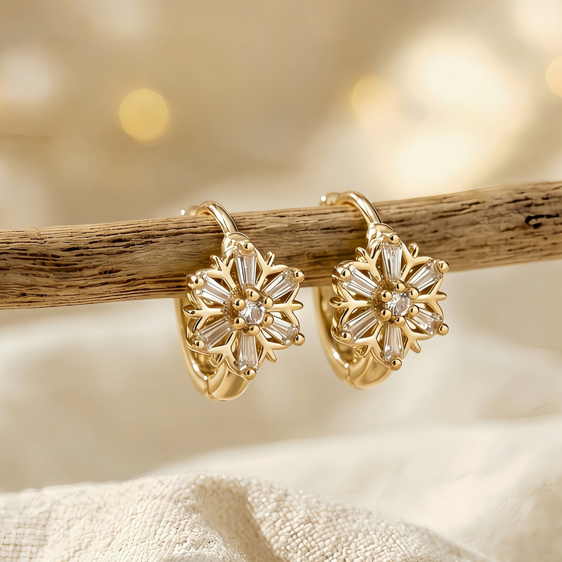 1 Pair Of Elegant And Minimalist Circle Shaped Snowflake Design Copper Earrings With Sparkling Synthetic Zircons Suitable For Womens Daily Leisure And Party Wear