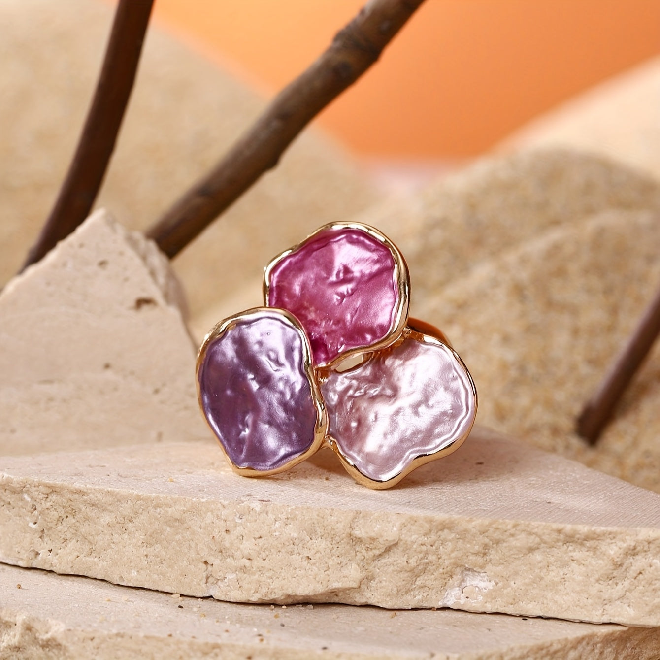 Bohemian Enamel Geometrical Irregular Square Ring