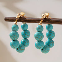 Boho Natural Stone Beaded Gold Plated Hoop Earrings