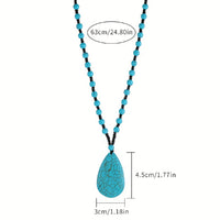 Bohemian Turquoise Beaded Large Teardrop Pendant Necklace