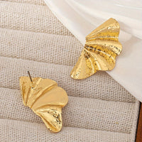 Elegant Textured Gold Fan Statement Stud Earrings
