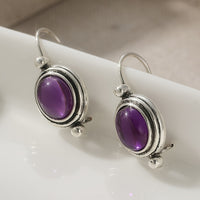 Vintage Boho Purple Gemstone Silver Plated Drop Earrings