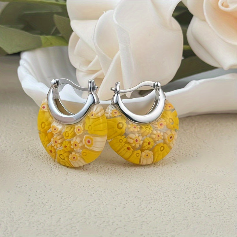 Colorful Millefiori Half-Hoop Earrings