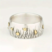 Retro Ethnic Style Flower and Grass Two-Tone Ring