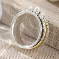 Bohemian Two Tone Round Pearls Rings
