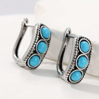 Vintage Silver Plated Turquoise Thick Hoop Earrings