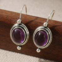 Vintage Boho Purple Gemstone Silver Plated Drop Earrings